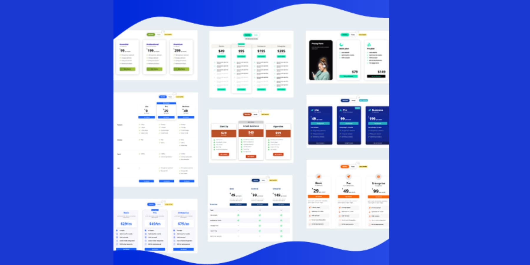 A screenshot of some designs of Divi Pricing Table