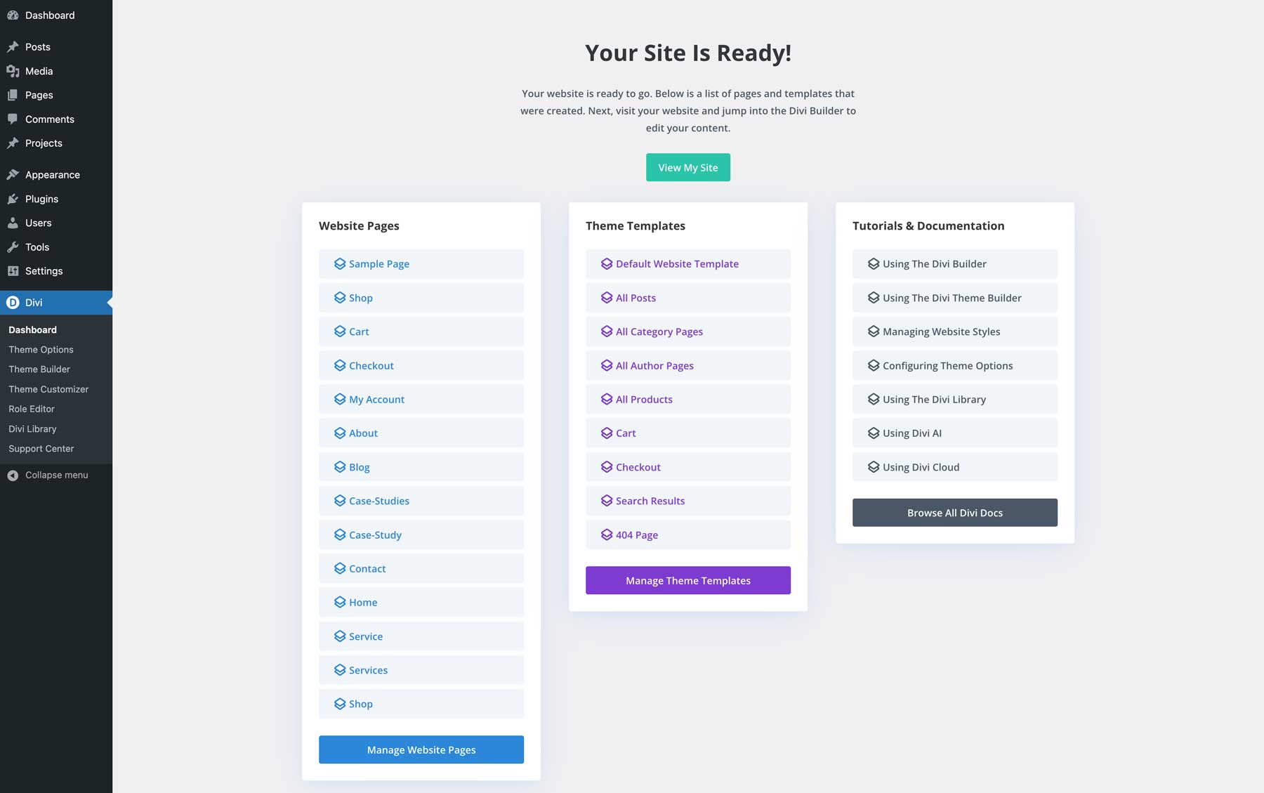 AI starter site for Divi