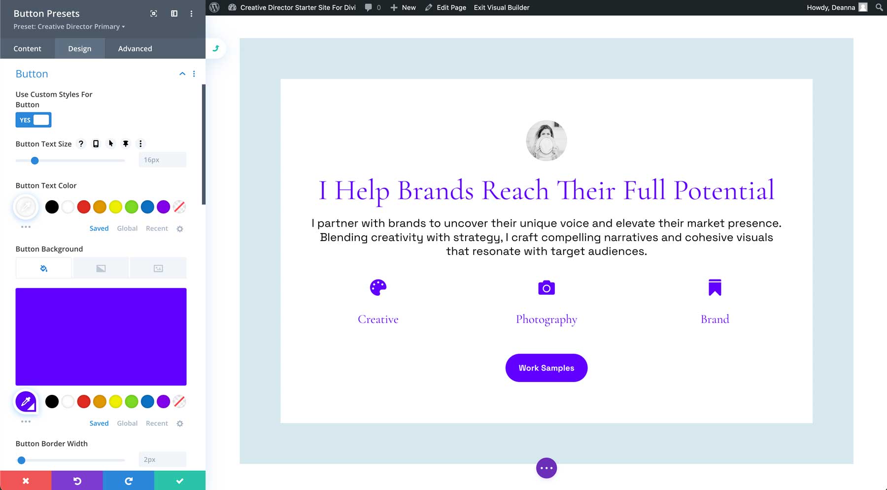 creative director starter site for Divi