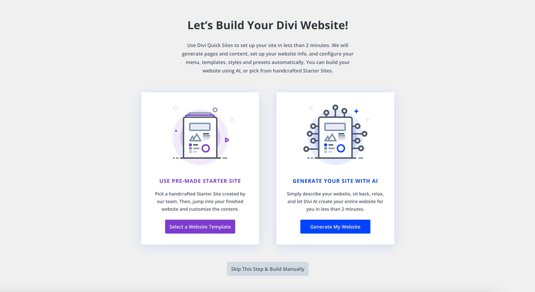 Divi Quick Site options