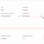 Clicking the edit icon to manage an SFTP/SSH and database IP allowlist