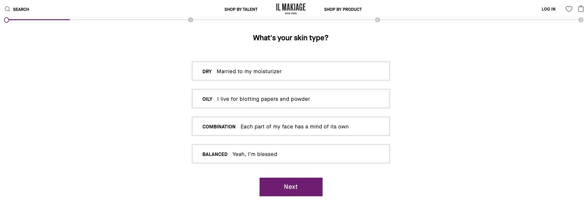 Screenshot showing the question interface of the Il Makiage POWERMATCH Quiz.