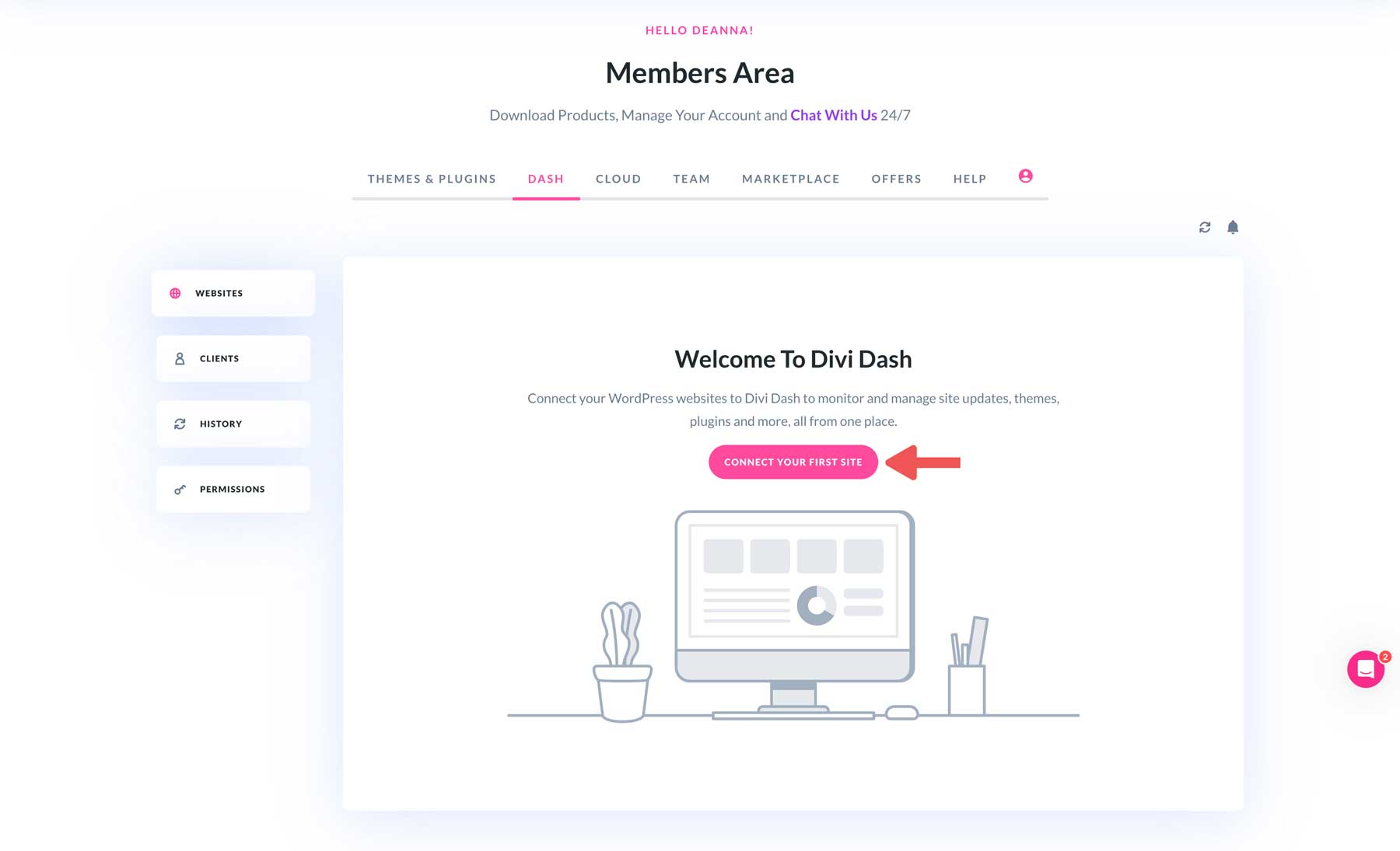 connect your first site to Divi Dash