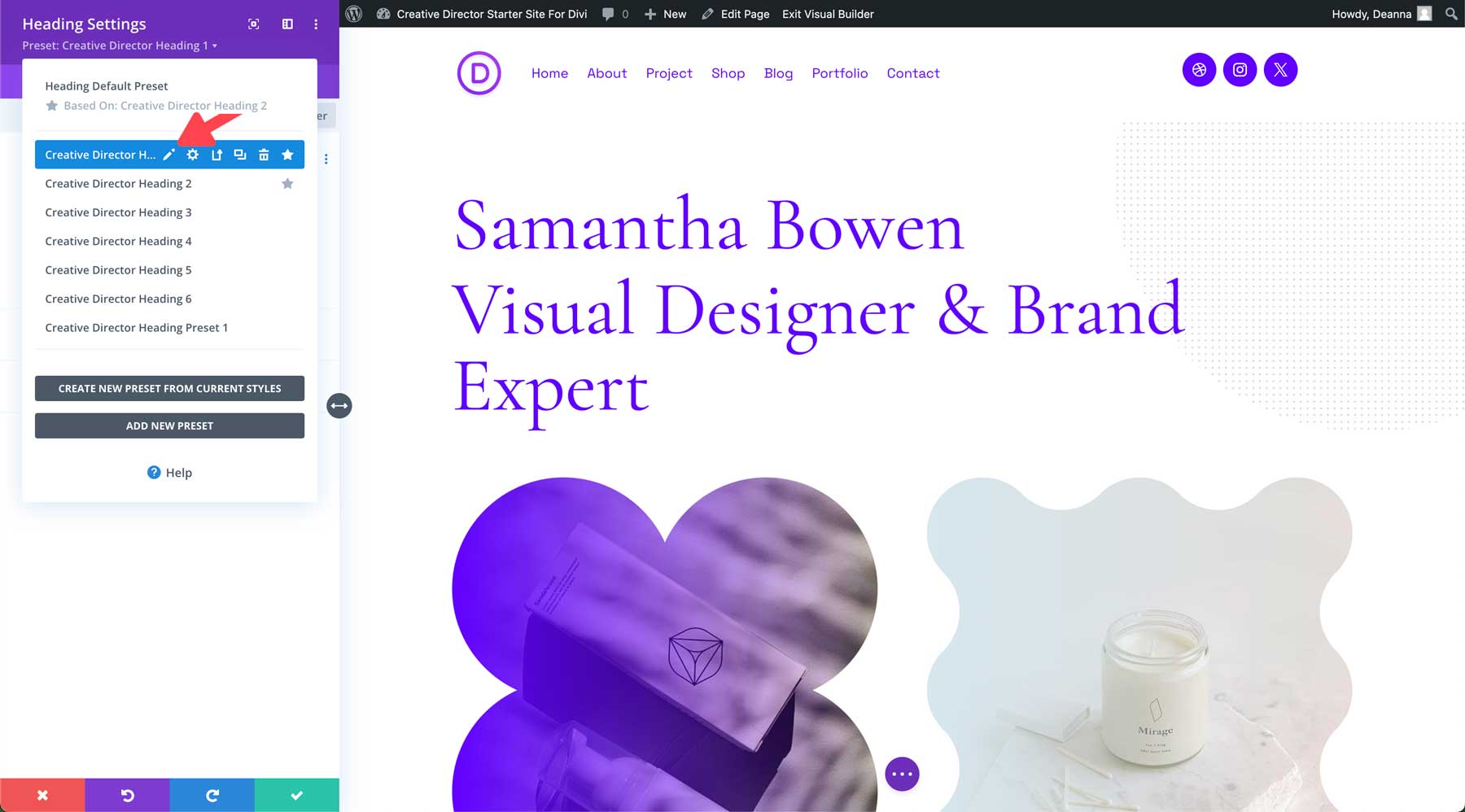 creative director starter site for Divi