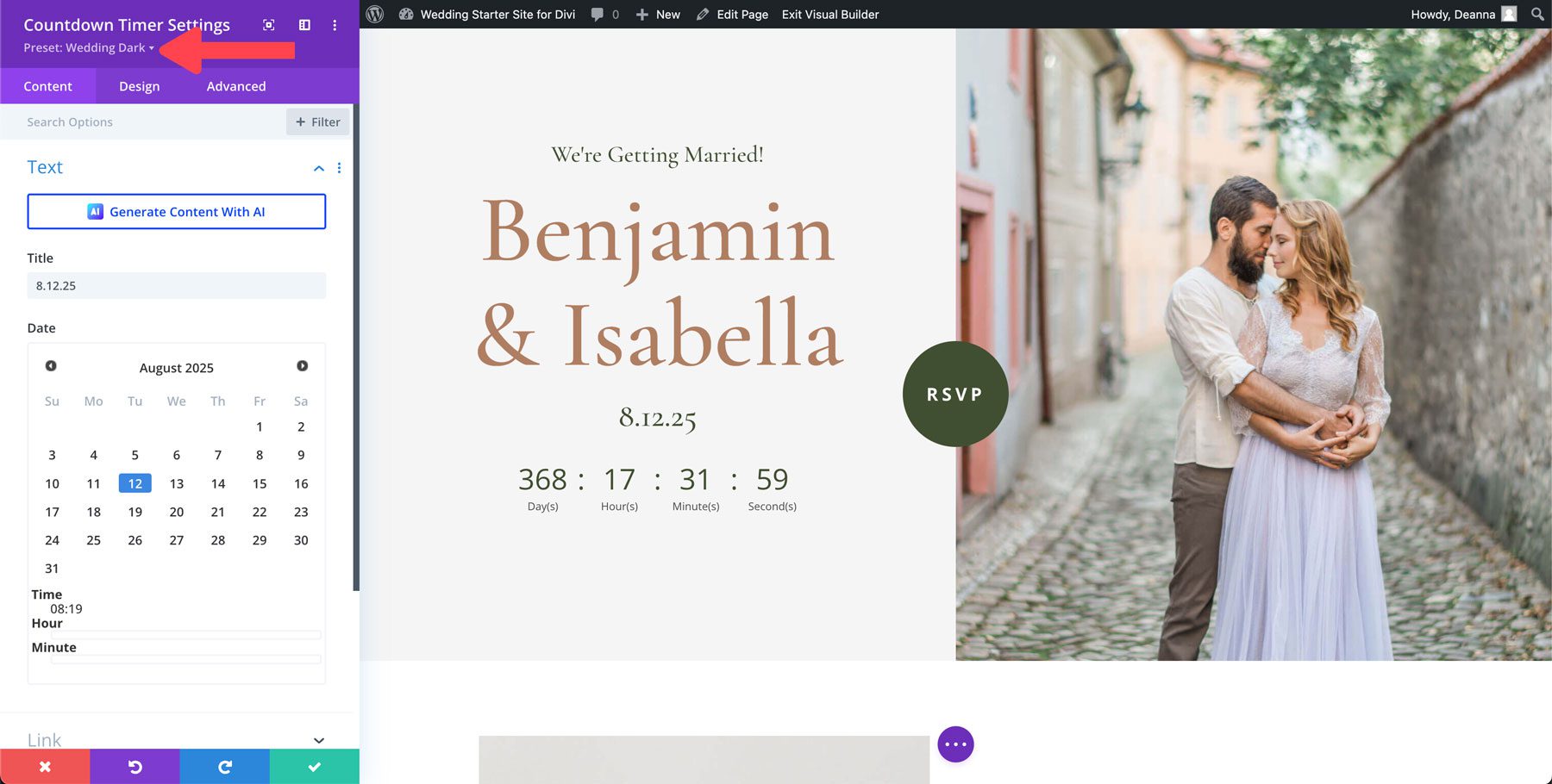 wedding starter site for divi