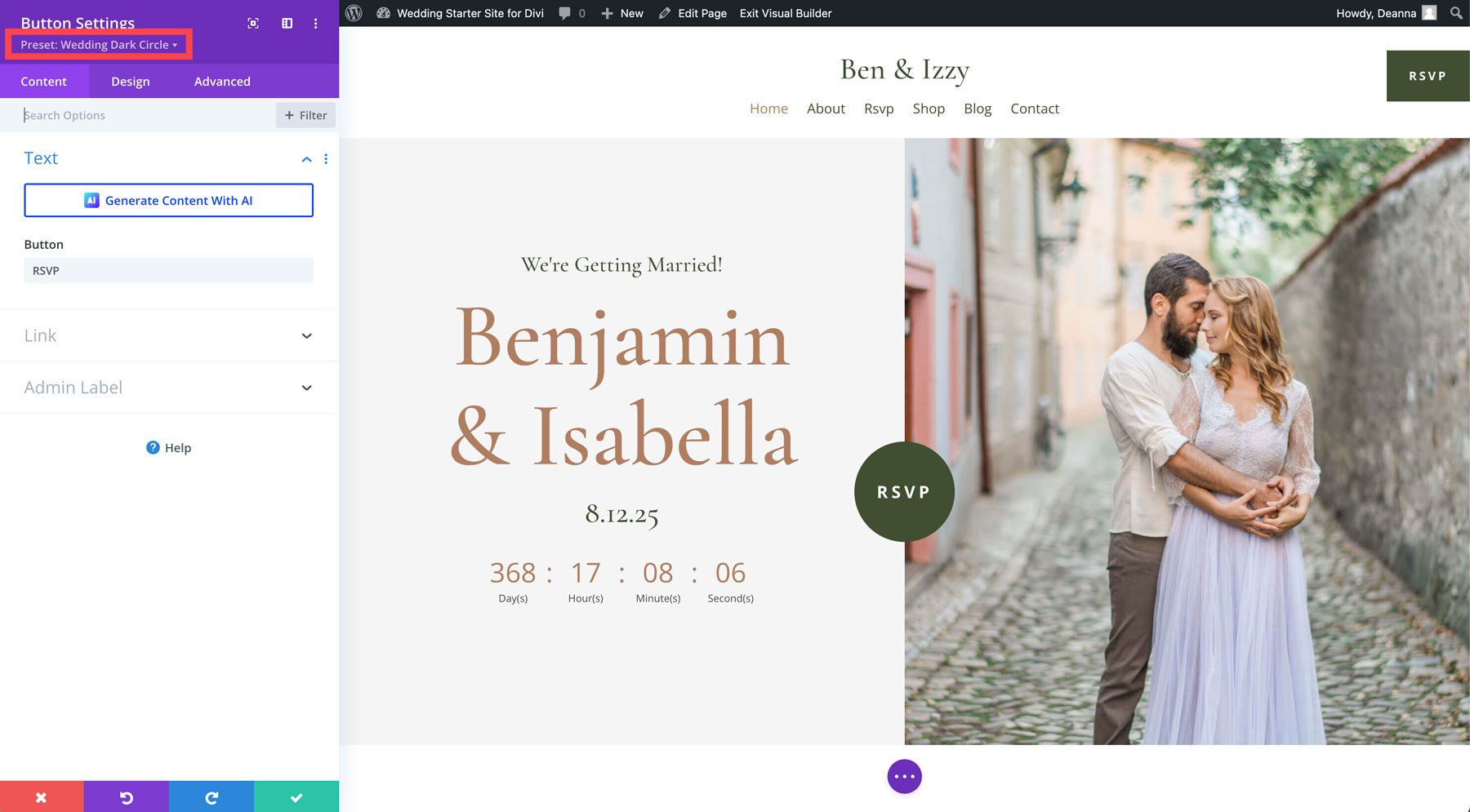 wedding starter site for divi