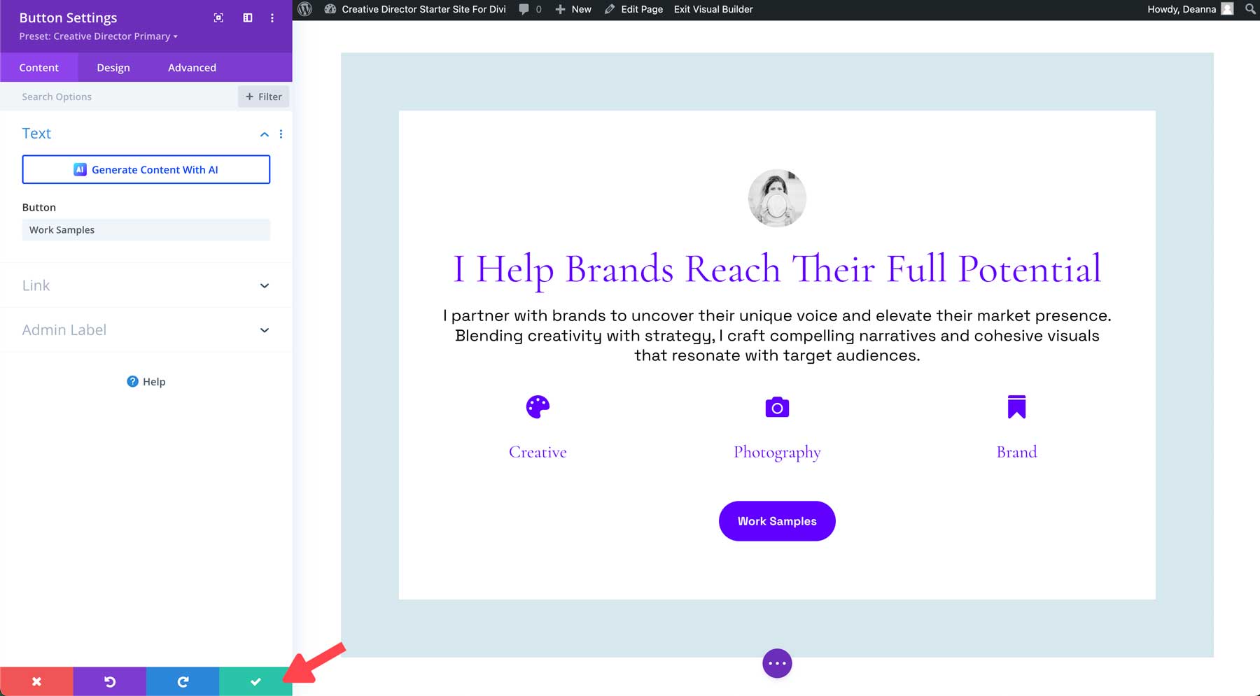 creative director starter site for Divi