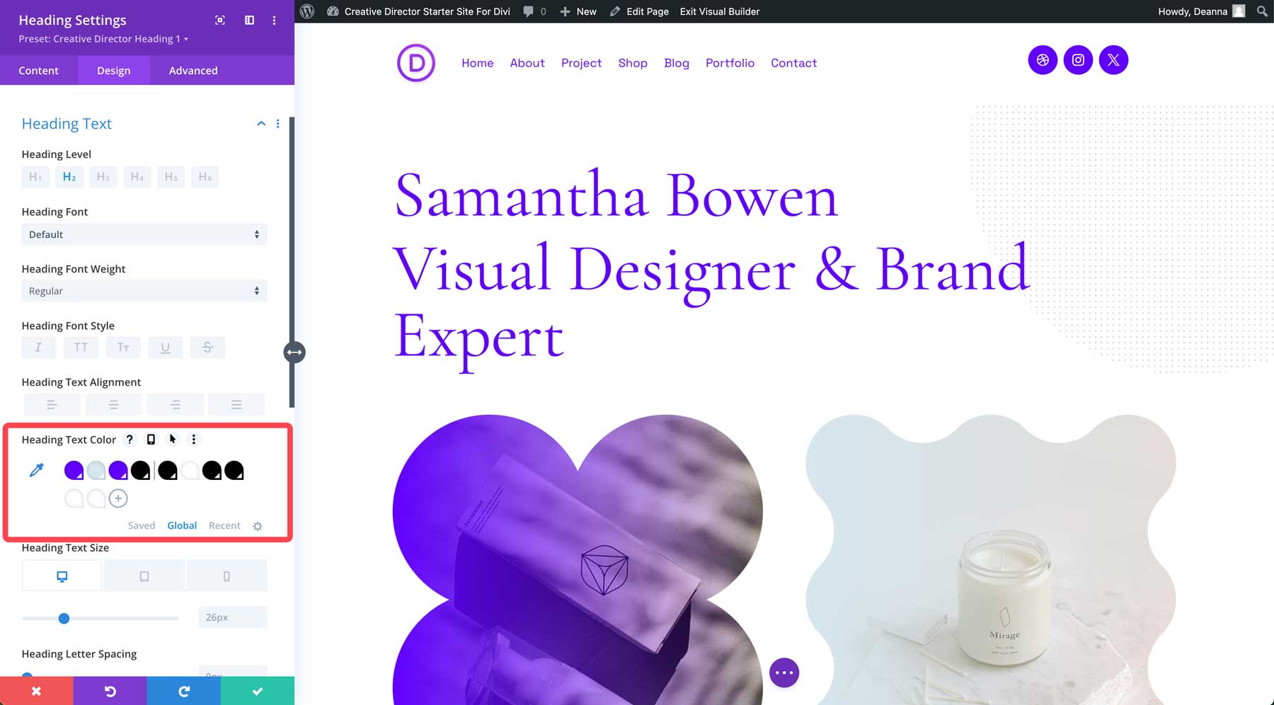 creative director starter site for Divi