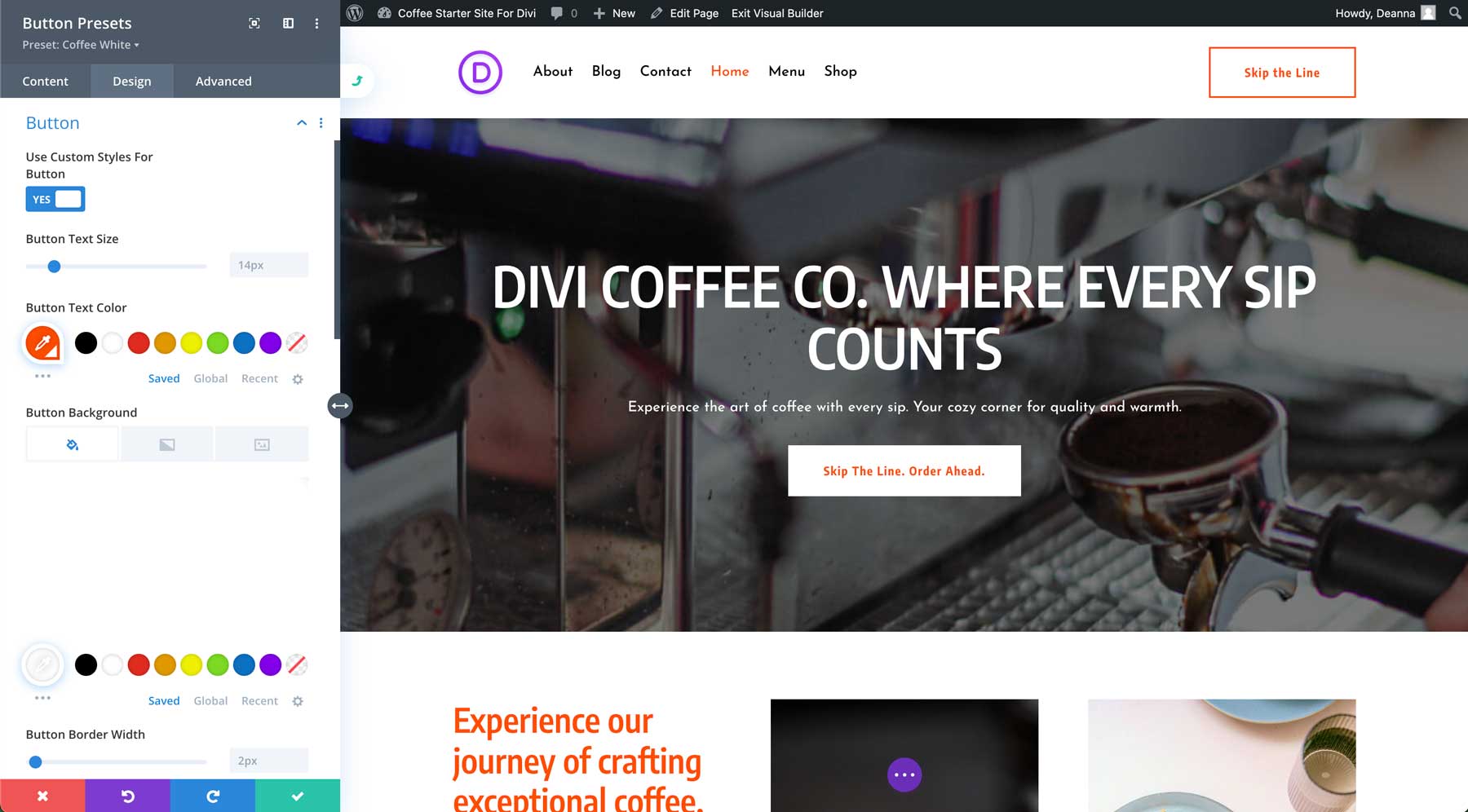 coffee starter site for divi