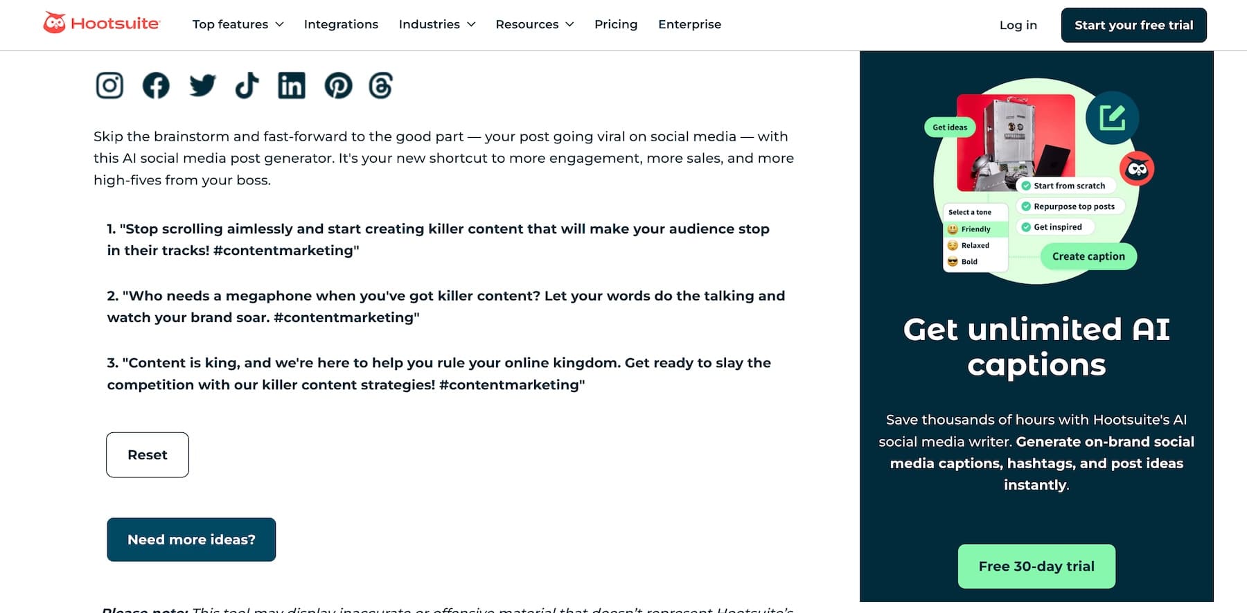 hootsuite caption generator