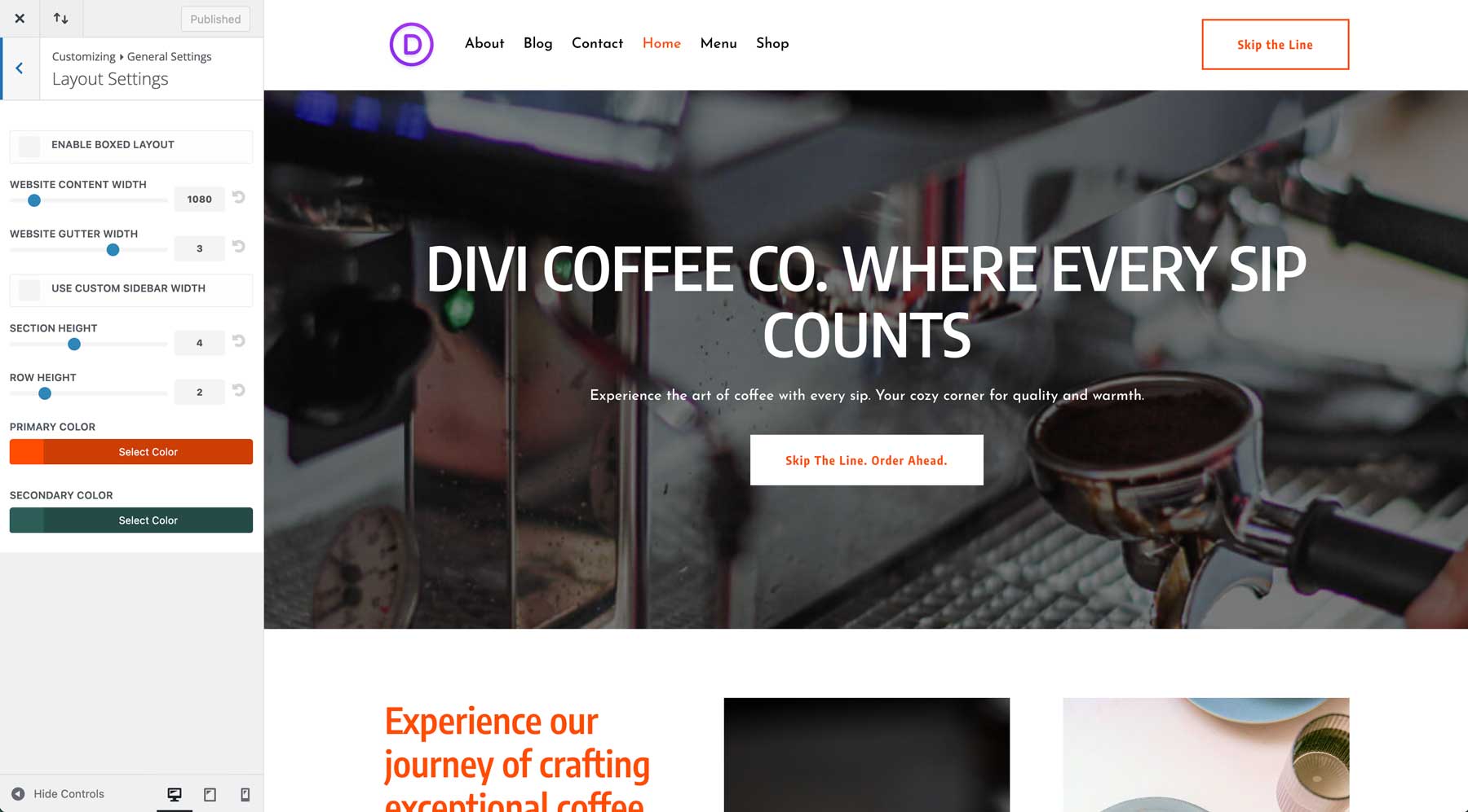 coffee starter site for divi