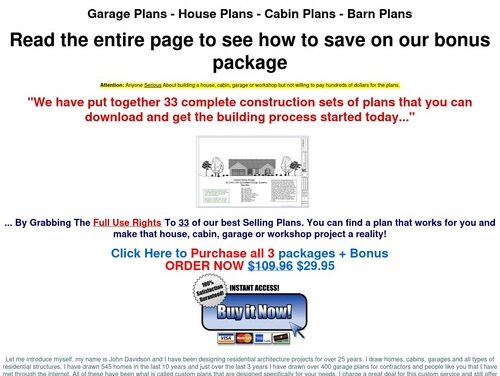 www.Hplans.us Garage, House, Cabin, Shed, Playhouse, Greenhouse & Barn Plans