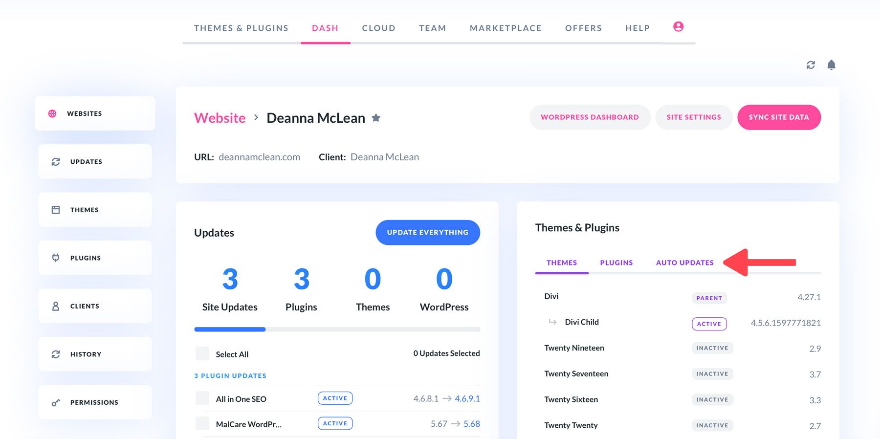 Divi Dash auto updates