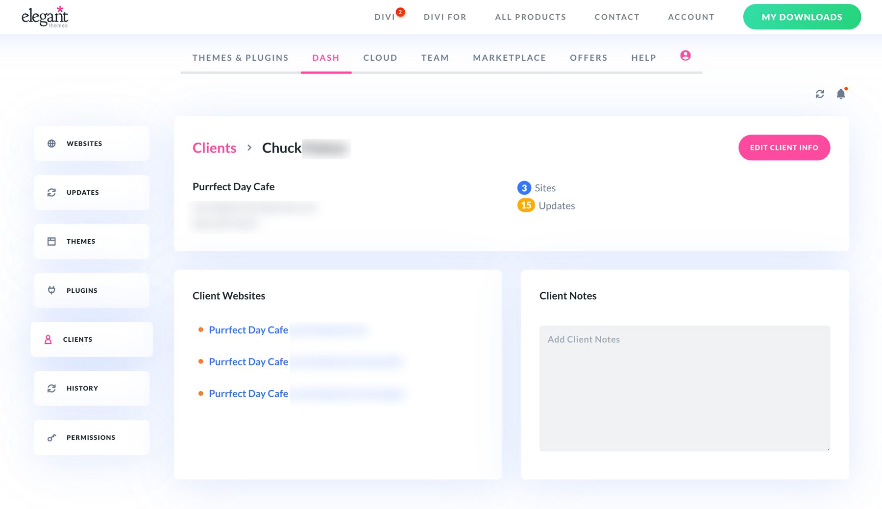 Divi Dash Client Control Panel 