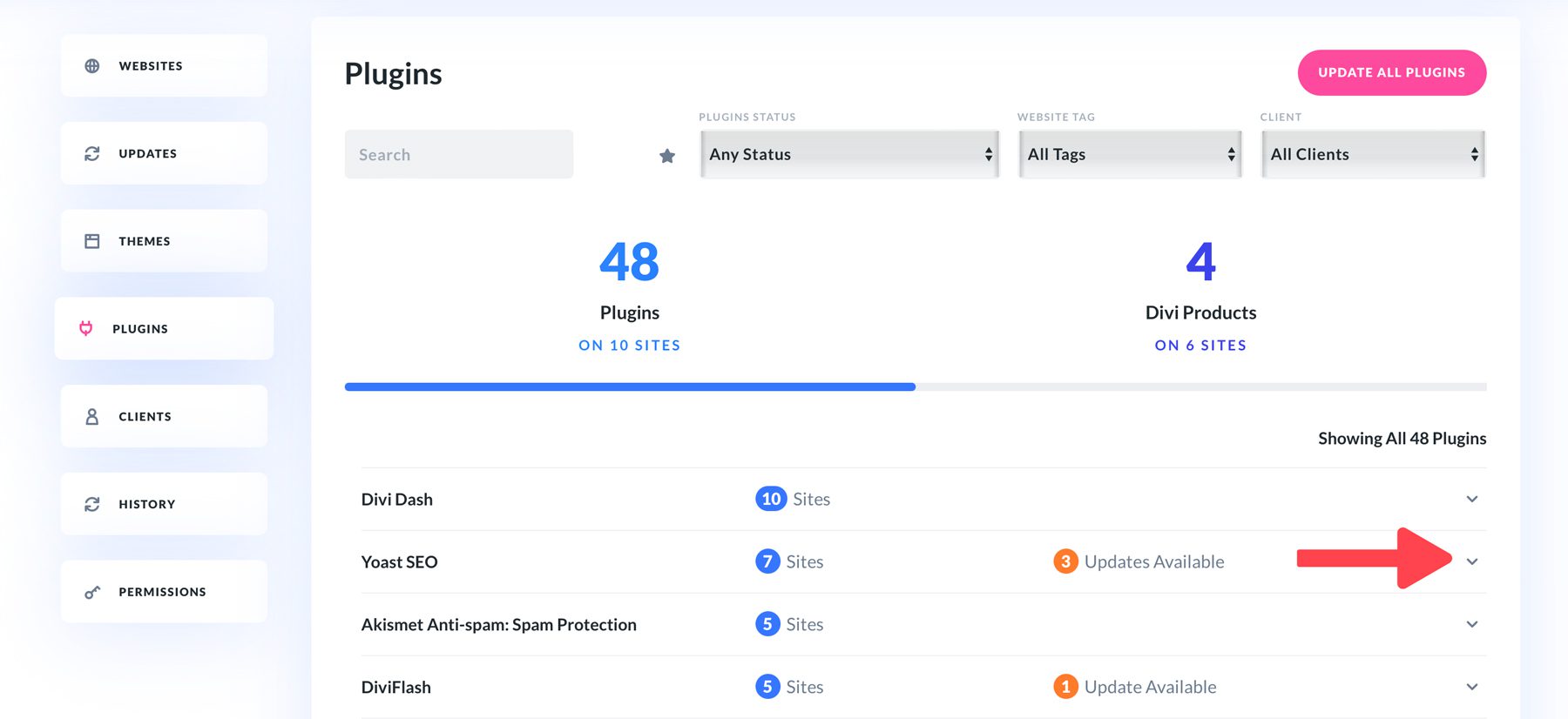 Divi Dash inactive plugins