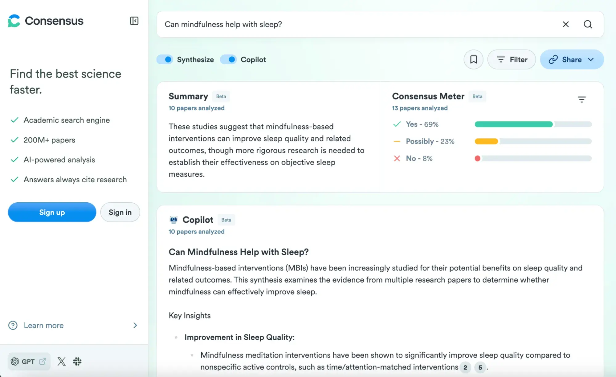 ai market research tool: Asking a question in Consensus