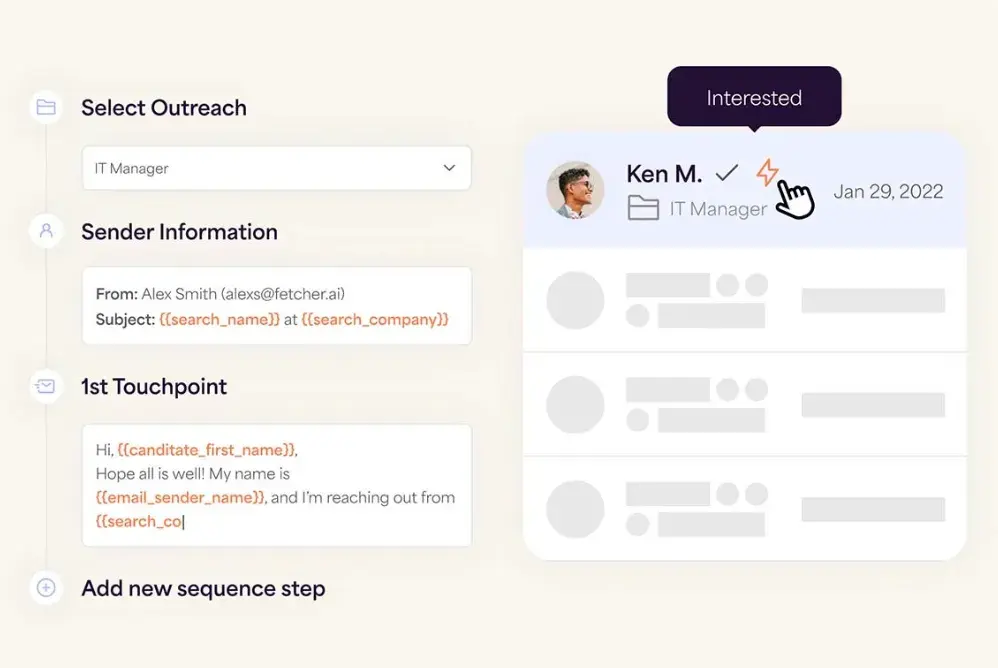 ai recruiting tool, Fetcher hiring sequence screen