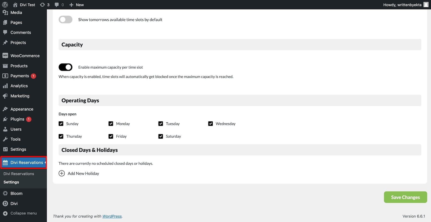 configure divi reservations settings