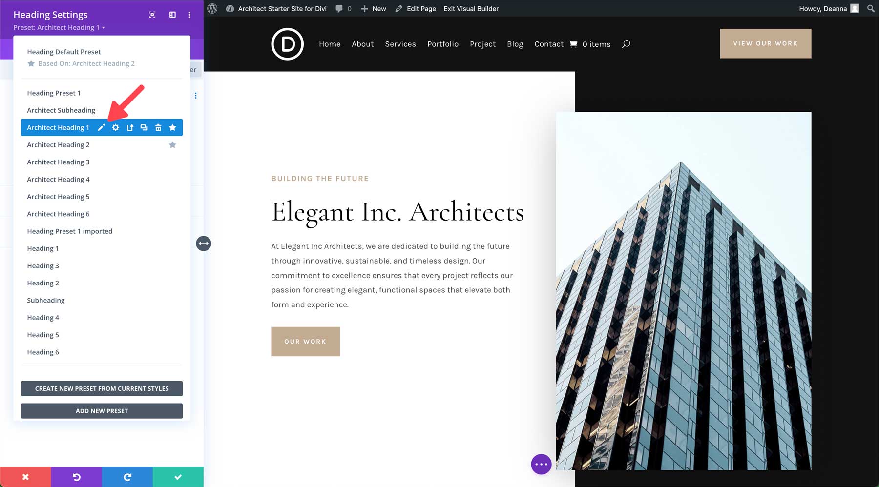 Architect starter site for Divi