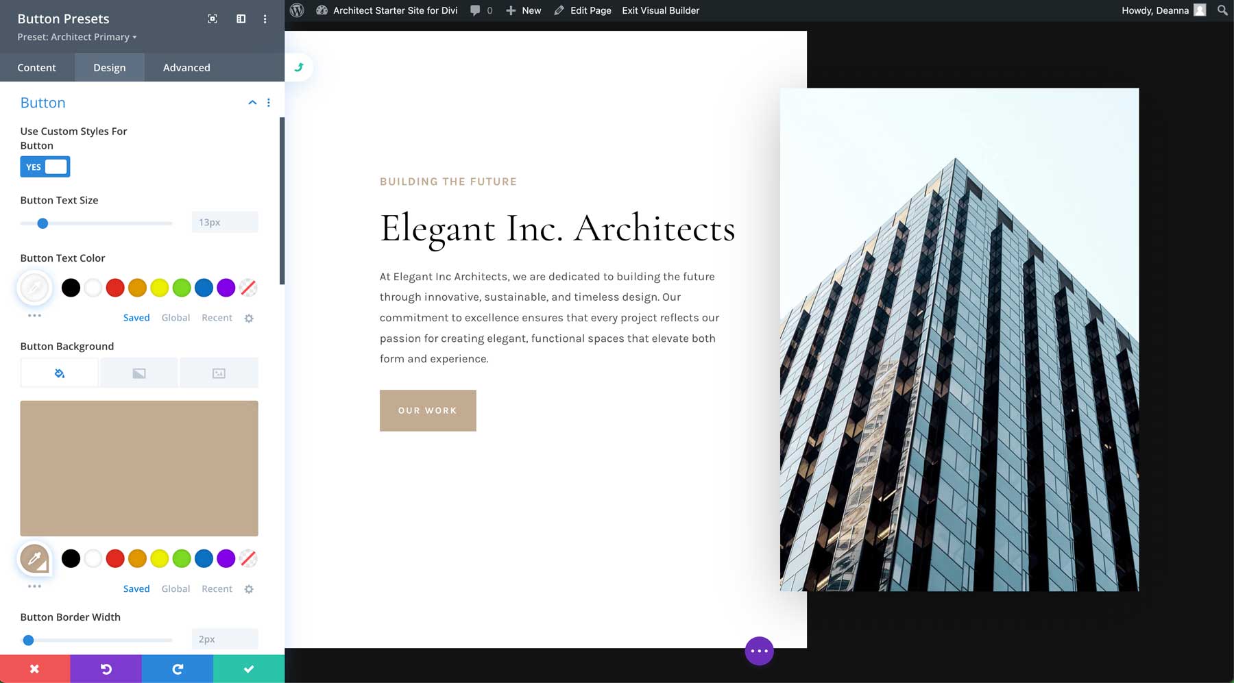 Architect starter site for Divi