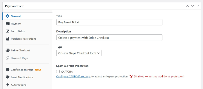 Enter payment form details