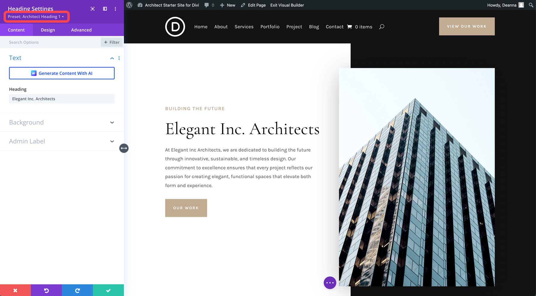 Architect starter site for Divi