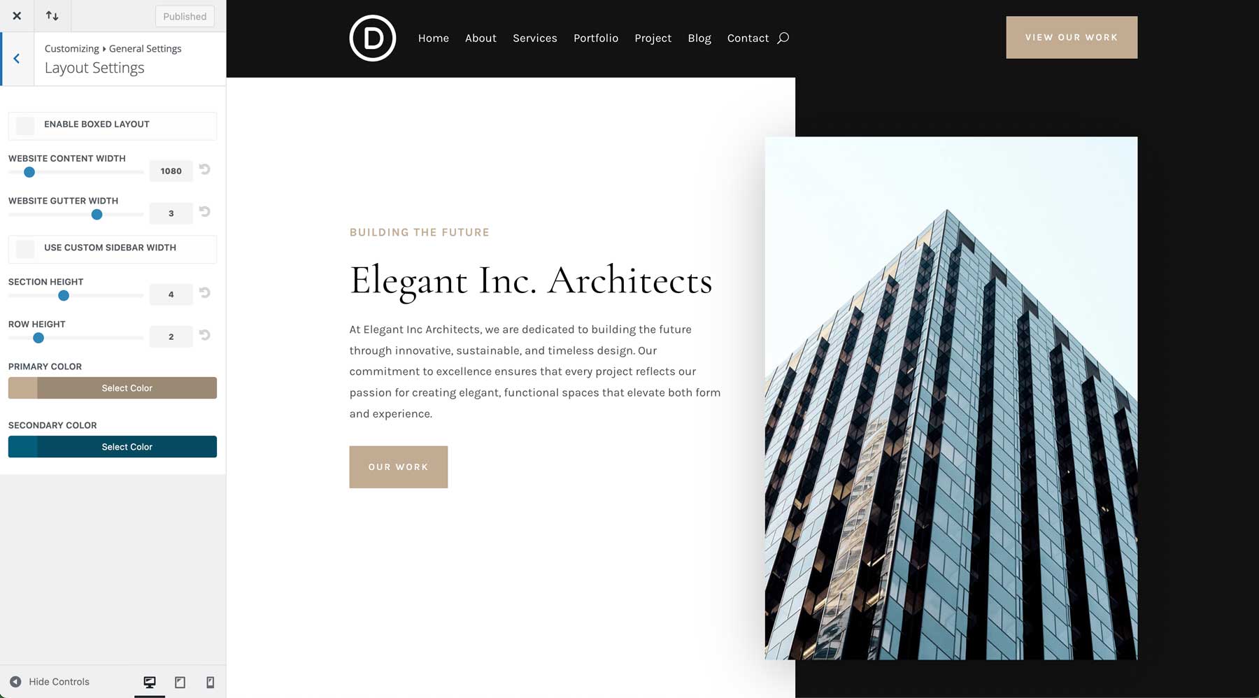 Architect starter site for Divi