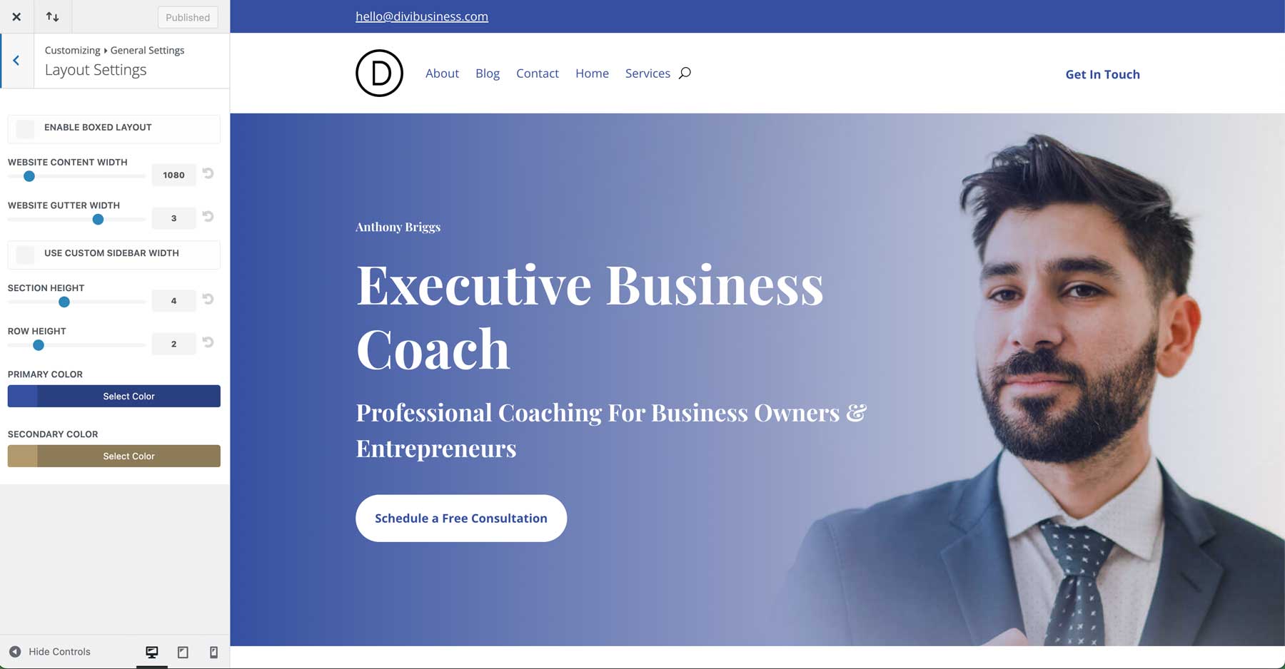 business coach starter sites for Divi