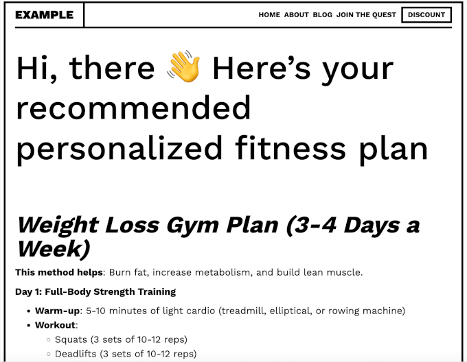 Redirect users to the recommended fitness plan page