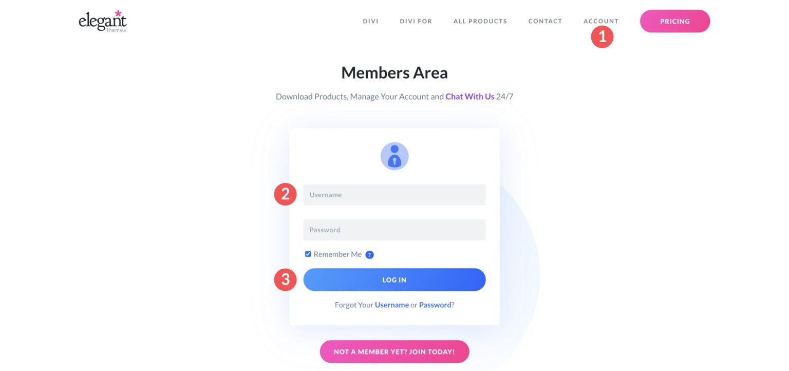 divi dash members area login