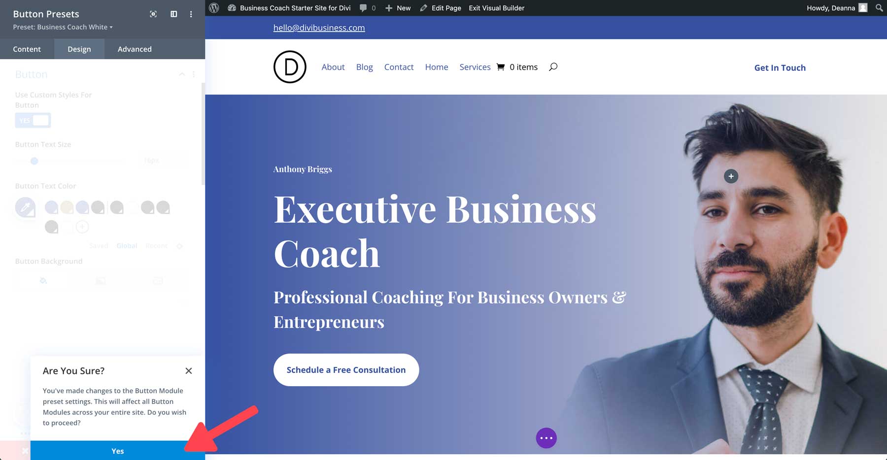 business coach starter site for Divi