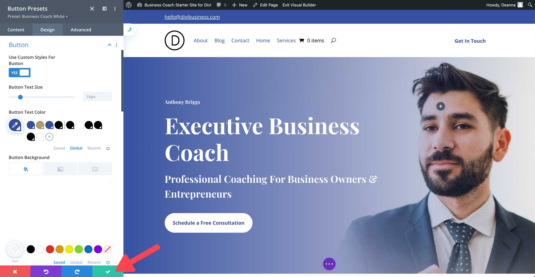 business coach starter site for Divi