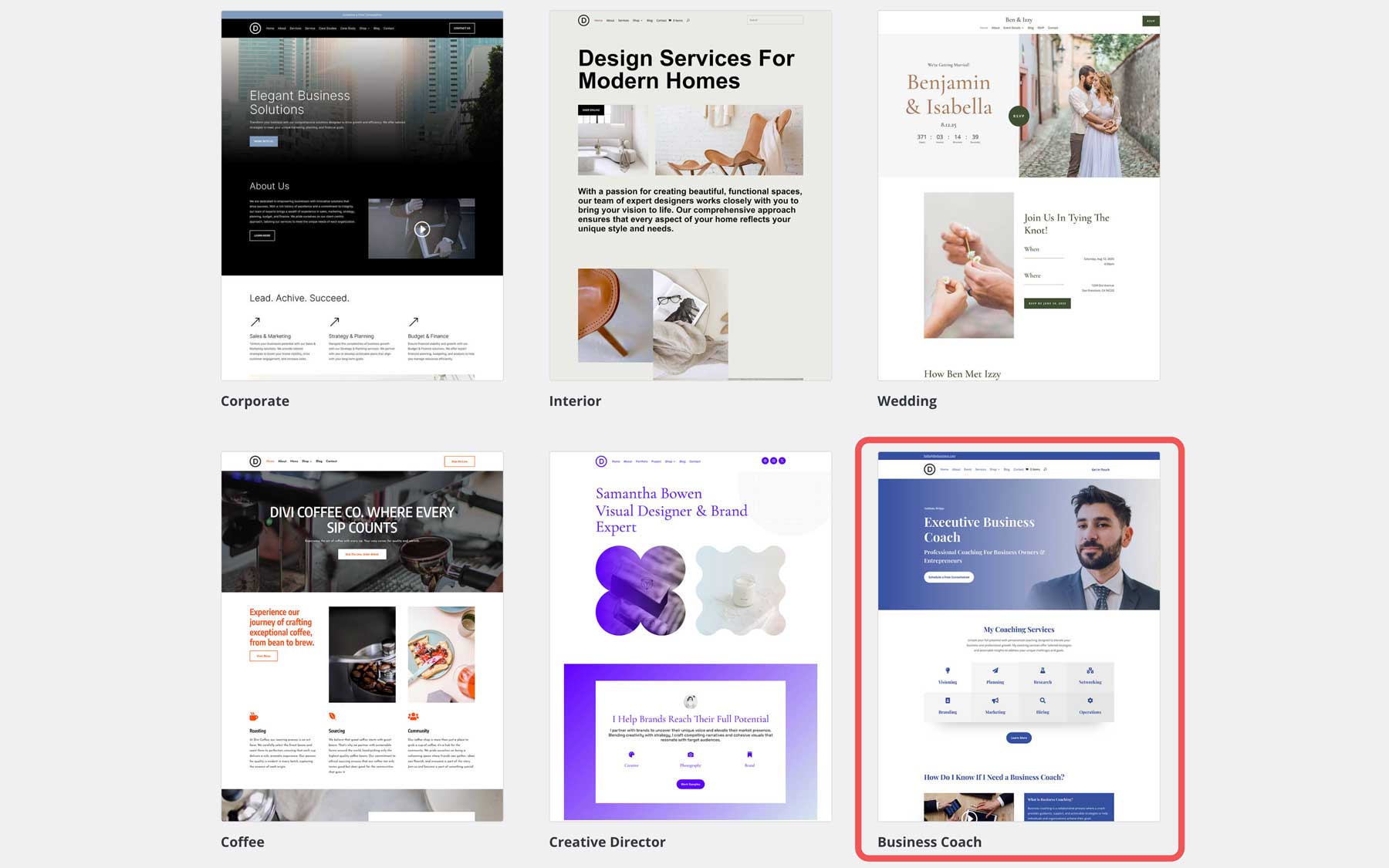 business coach starter site for Divi