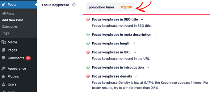 Focus Keyphrase Score in AIOSEO