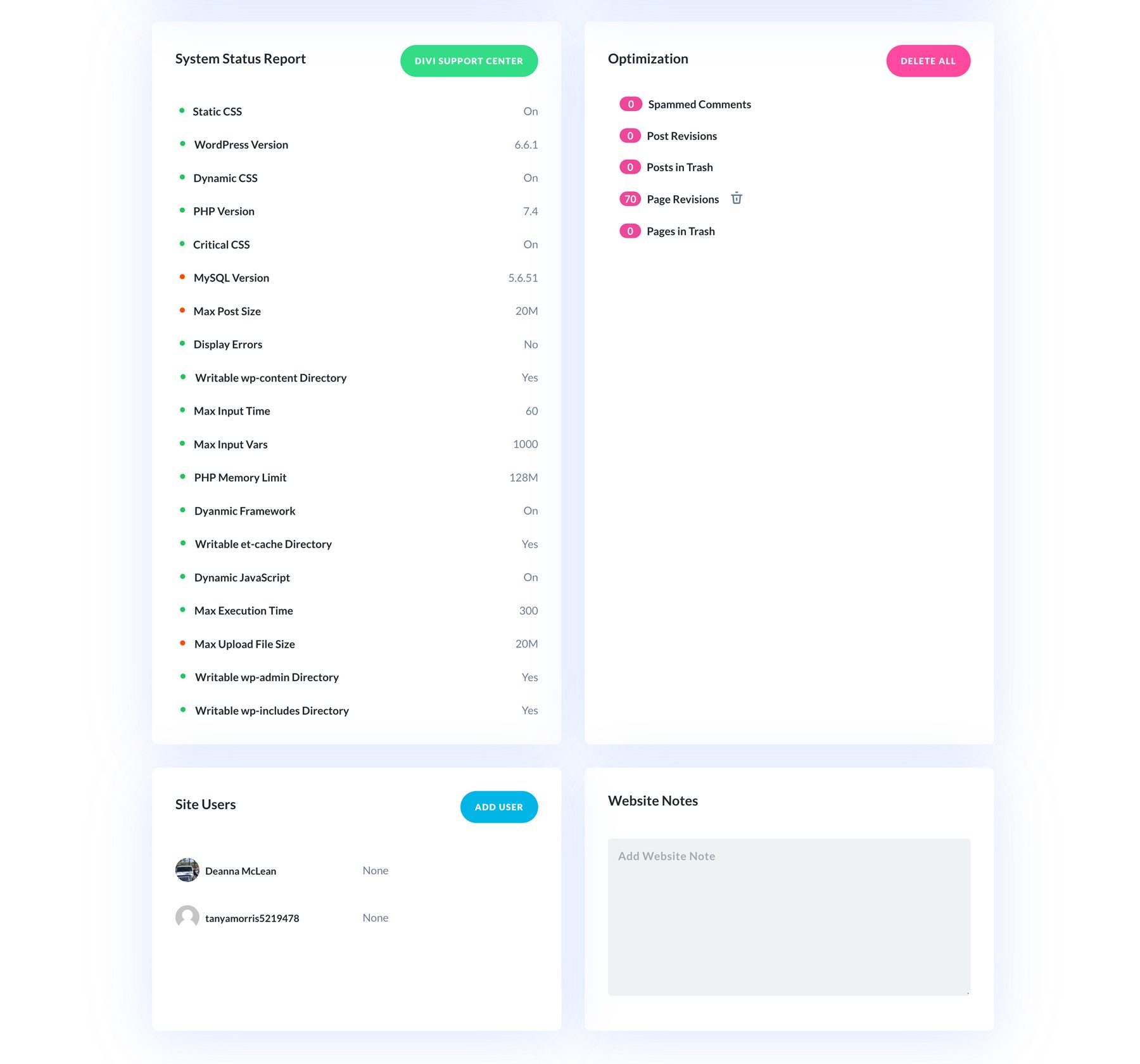 Divi Dash System Status Report