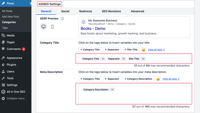 Customizing a Category Page's Meta Title and Description Using AIOSEO