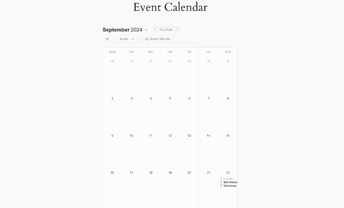 View member only events calendar