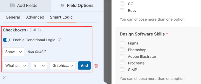 Design Software Skills conditional logic configured