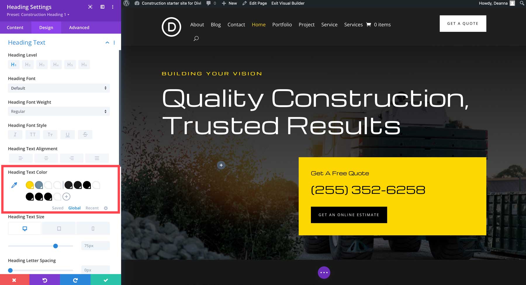 construction starter site for Divi