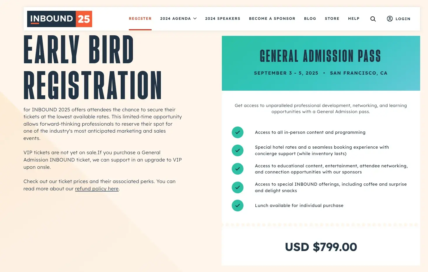 screenshot showing INBOUND 2025 early bird registration page