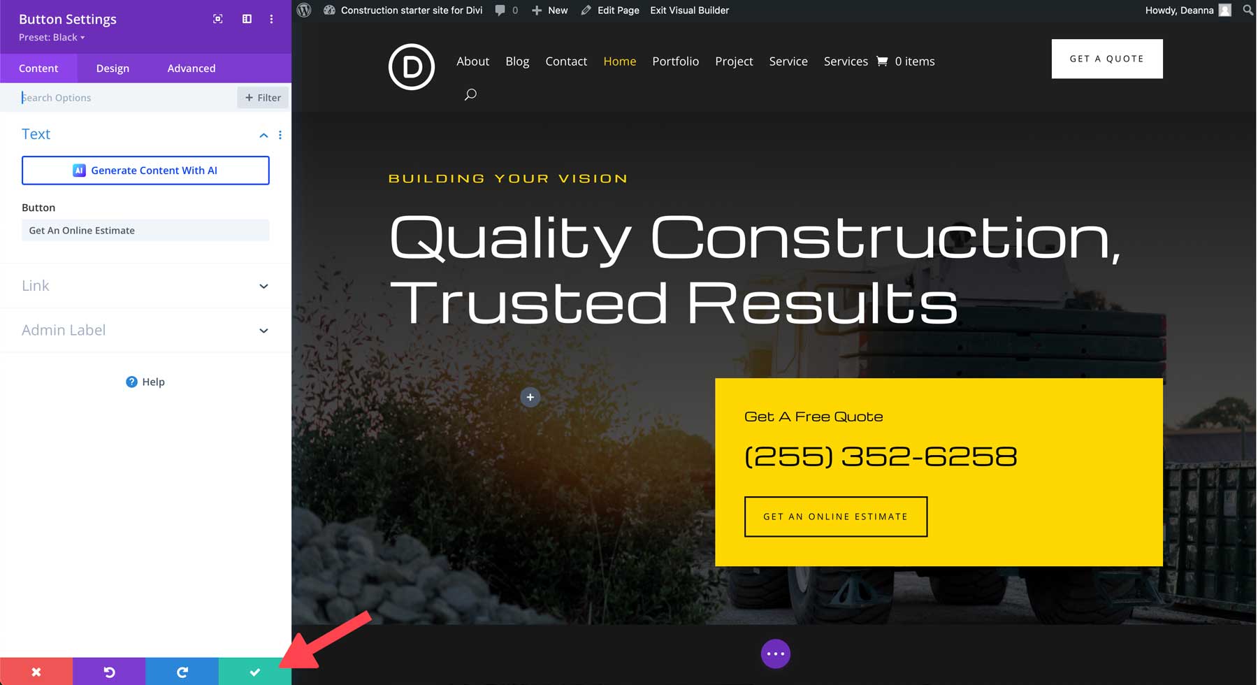 construction starter site for Divi