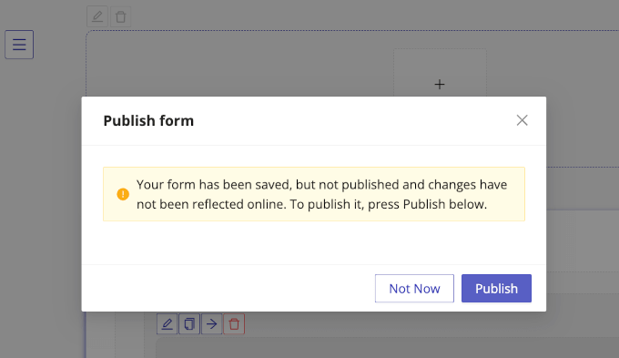 Publish form popup window