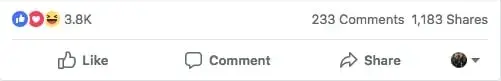 Screenshot showing the post engagement options on Facebook