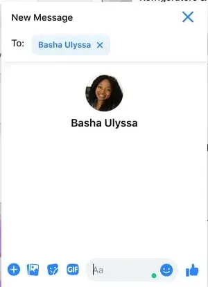 Screenshot showing what it looks like to message someone Facebook