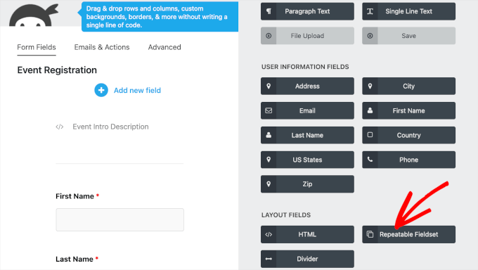 Ninja Forms' repeatable fields option