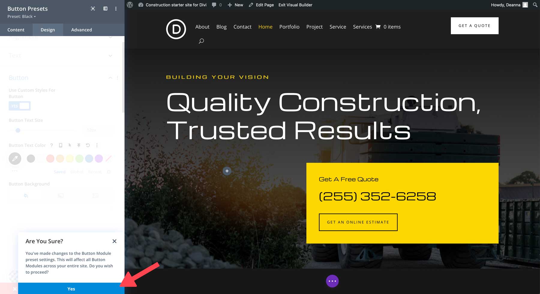 construction starter site for Divi