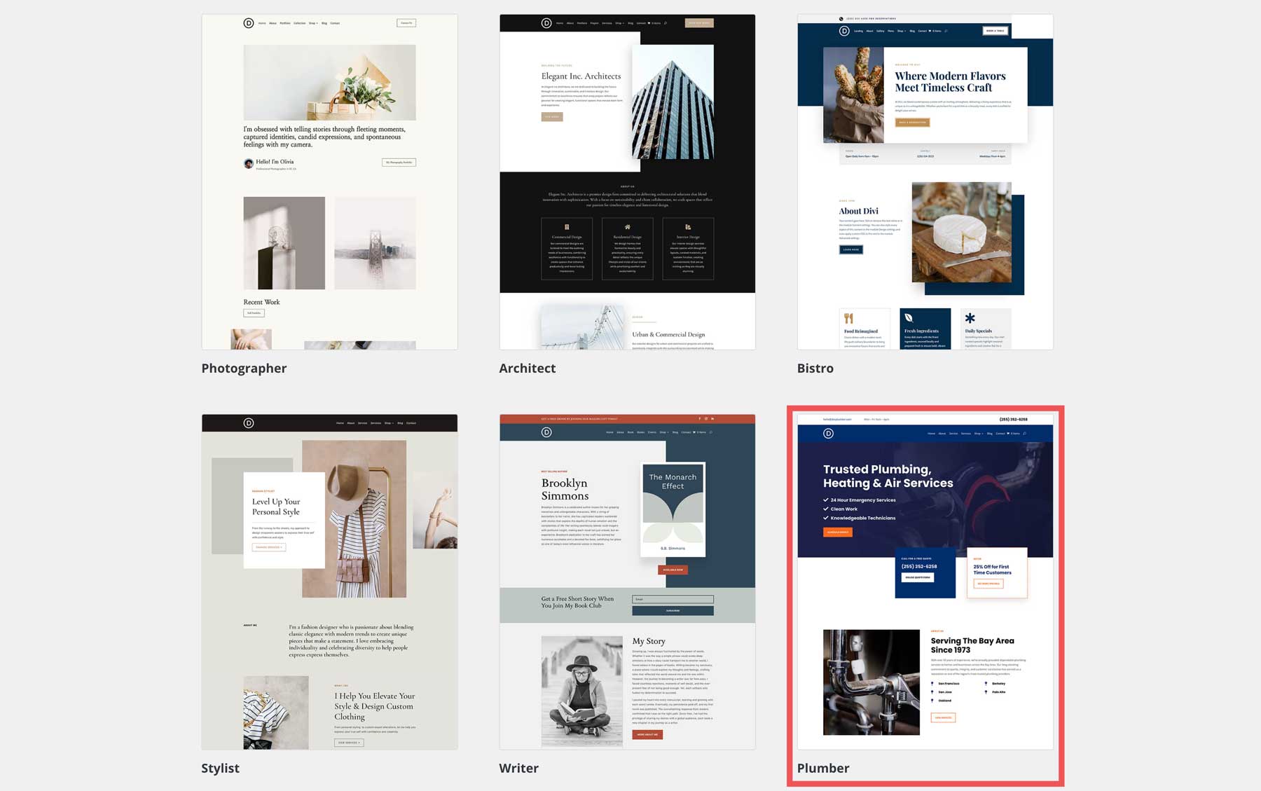 plumber starter site for divi