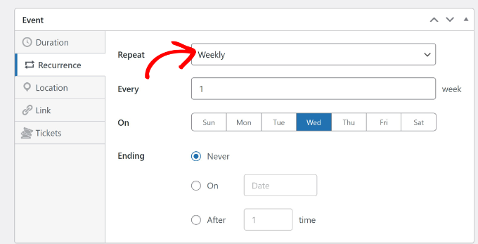 Configure recurrence for events