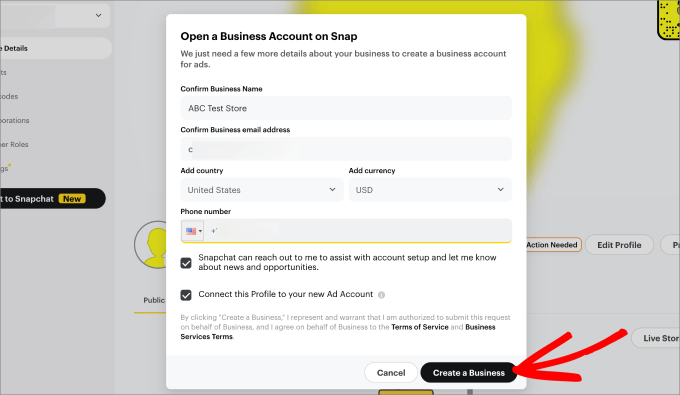 snapchat business setup