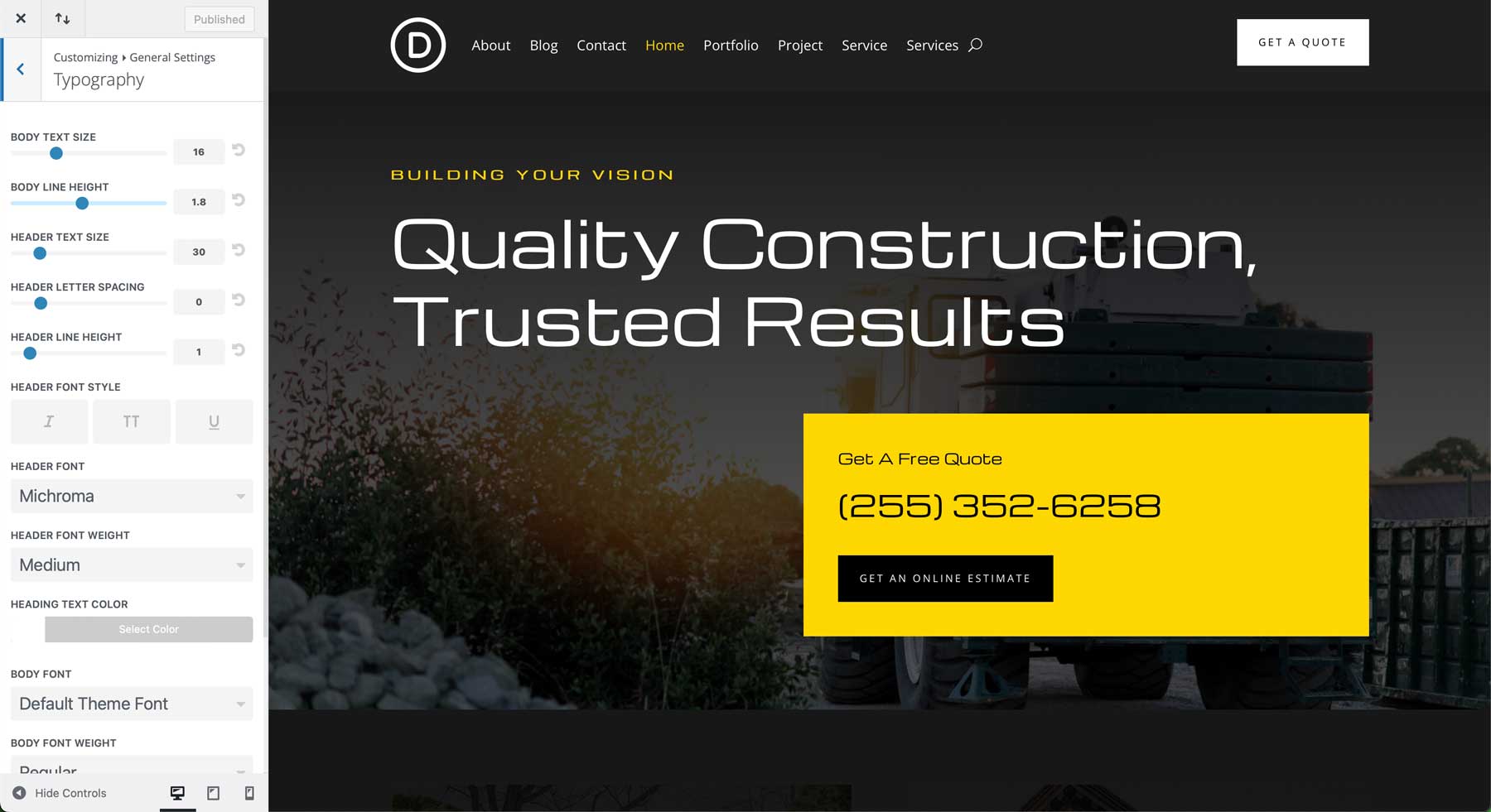 construction starter site for Divi